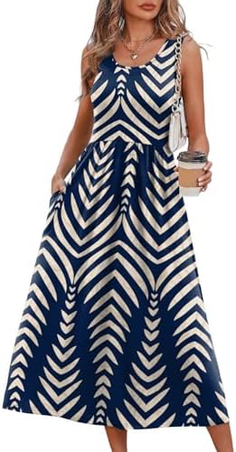 Navy Chevron Wave Midi Dress