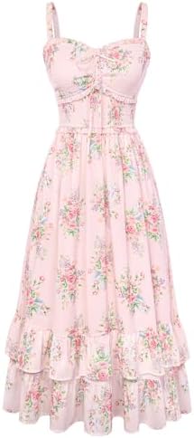 Pink Rose Corset Tiered Midi Dress