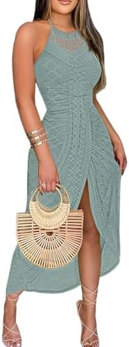 Sage Halter Crochet Maxi Dress
